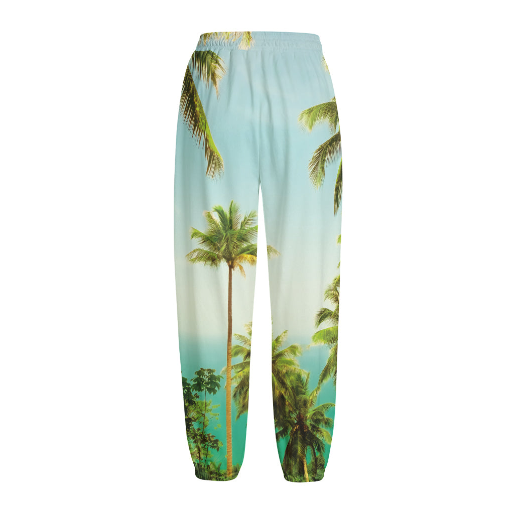 Coconut Tree Print Fleece Lined Knit Pants