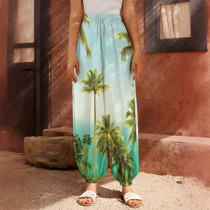Coconut Tree Print Harem Pants