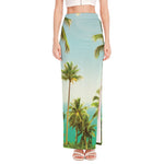 Coconut Tree Print High Slit Maxi Skirt