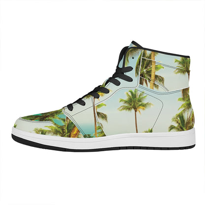 Coconut Tree Print High Top Leather Sneakers