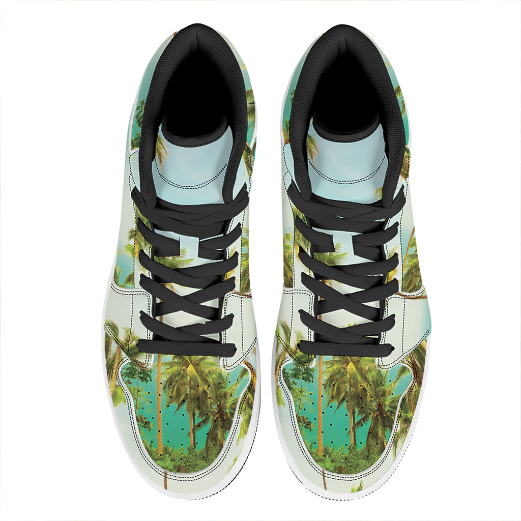 Coconut Tree Print High Top Leather Sneakers