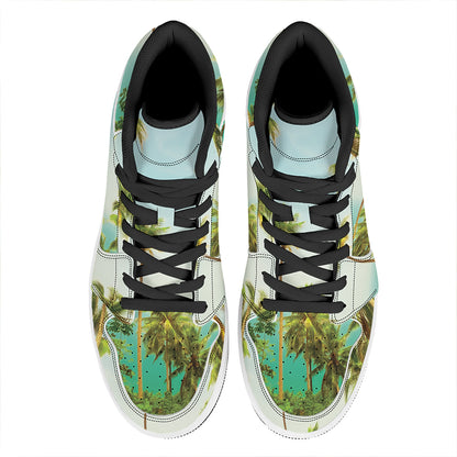 Coconut Tree Print High Top Leather Sneakers