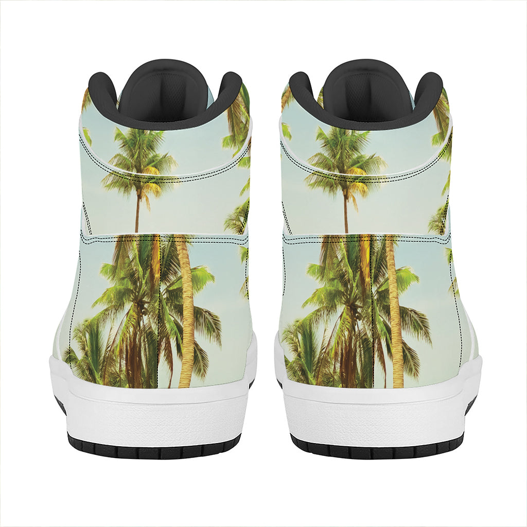 Coconut Tree Print High Top Leather Sneakers