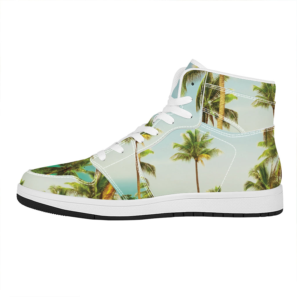 Coconut Tree Print High Top Leather Sneakers