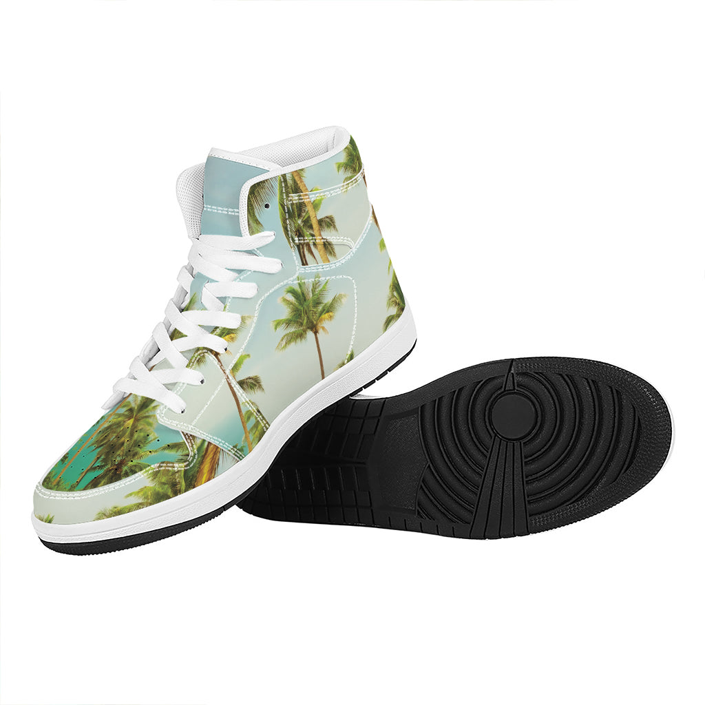 Coconut Tree Print High Top Leather Sneakers