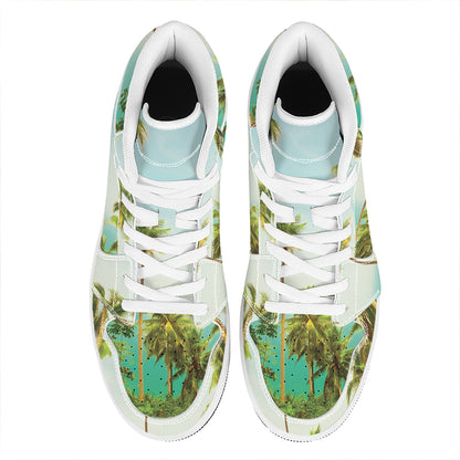 Coconut Tree Print High Top Leather Sneakers