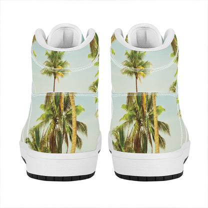 Coconut Tree Print High Top Leather Sneakers