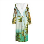 Coconut Tree Print Hooded Bathrobe