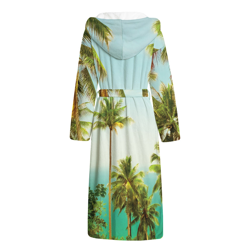 Coconut Tree Print Hooded Bathrobe