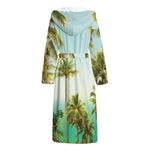 Coconut Tree Print Hooded Bathrobe
