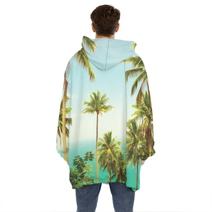 Coconut Tree Print Hoodie Blanket