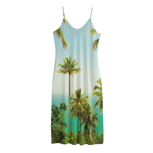 Coconut Tree Print Jersey Midi Cami Dress