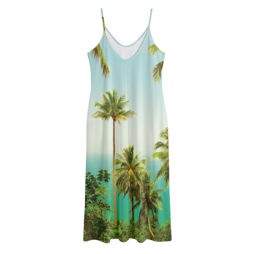 Coconut Tree Print Jersey Midi Cami Dress