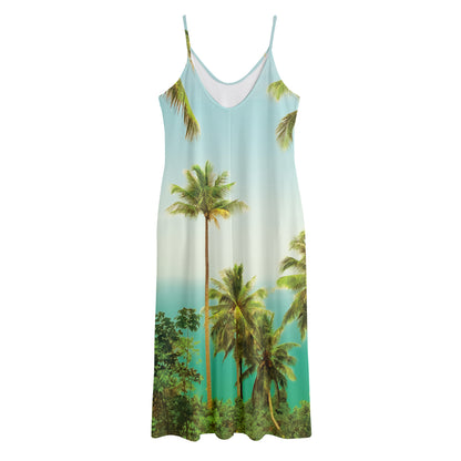 Coconut Tree Print Jersey Midi Cami Dress