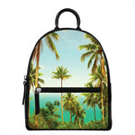 Coconut Tree Print Leather Backpack