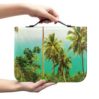 Coconut Tree Print Leather Bible Cover