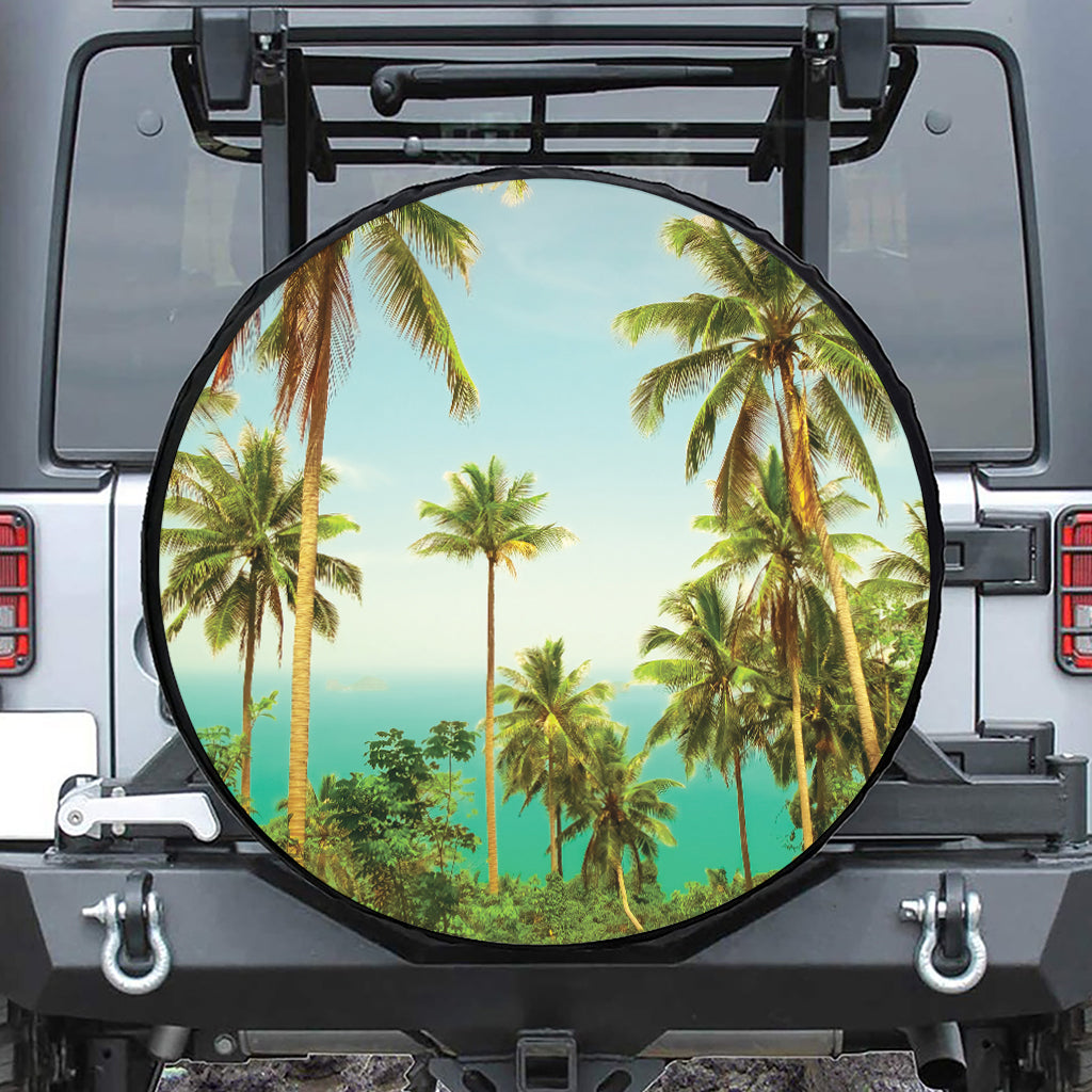 Coconut Tree Print Leather Spare Tire Cover