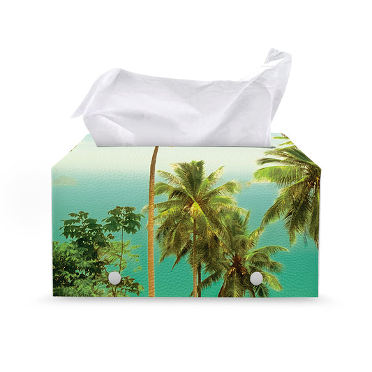 Coconut Tree Print Leather Tissue Box Cover