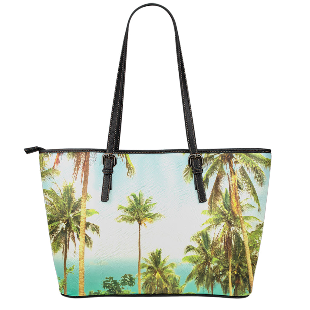 Coconut Tree Print Leather Tote Bag