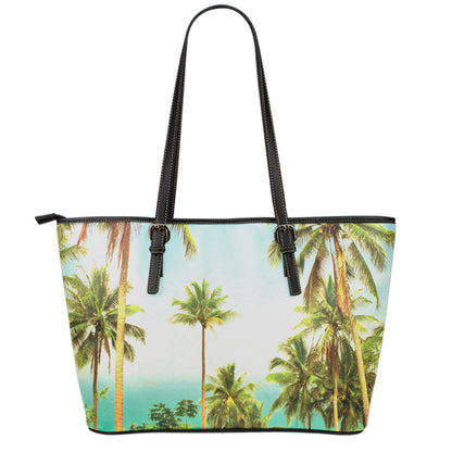 Coconut Tree Print Leather Tote Bag