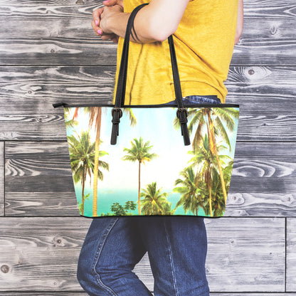 Coconut Tree Print Leather Tote Bag
