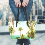 Coconut Tree Print Leather Tote Bag