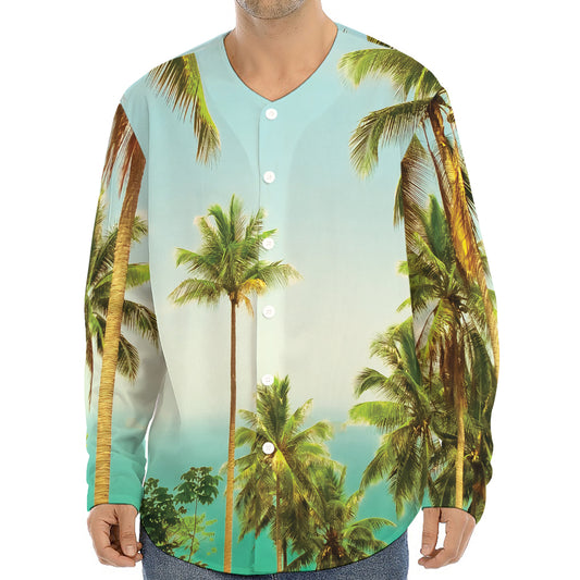 Coconut Tree Print Long Sleeve Baseball Jersey