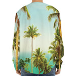 Coconut Tree Print Long Sleeve Baseball Jersey
