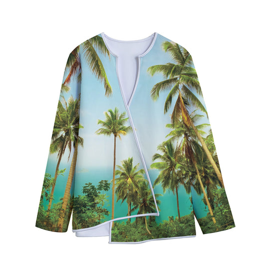 Coconut Tree Print Long Sleeve Short Coat