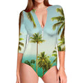 Coconut Tree Print Long Sleeve Swimsuit