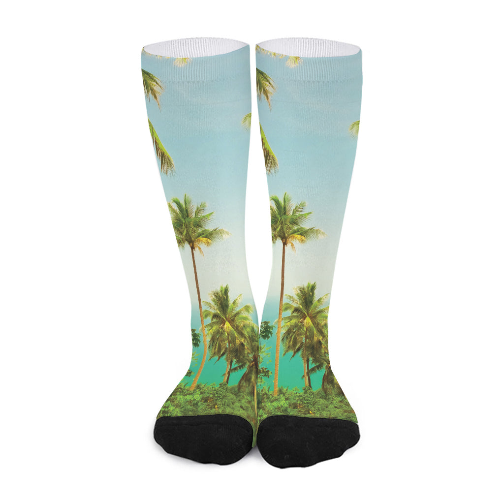 Coconut Tree Print Long Socks