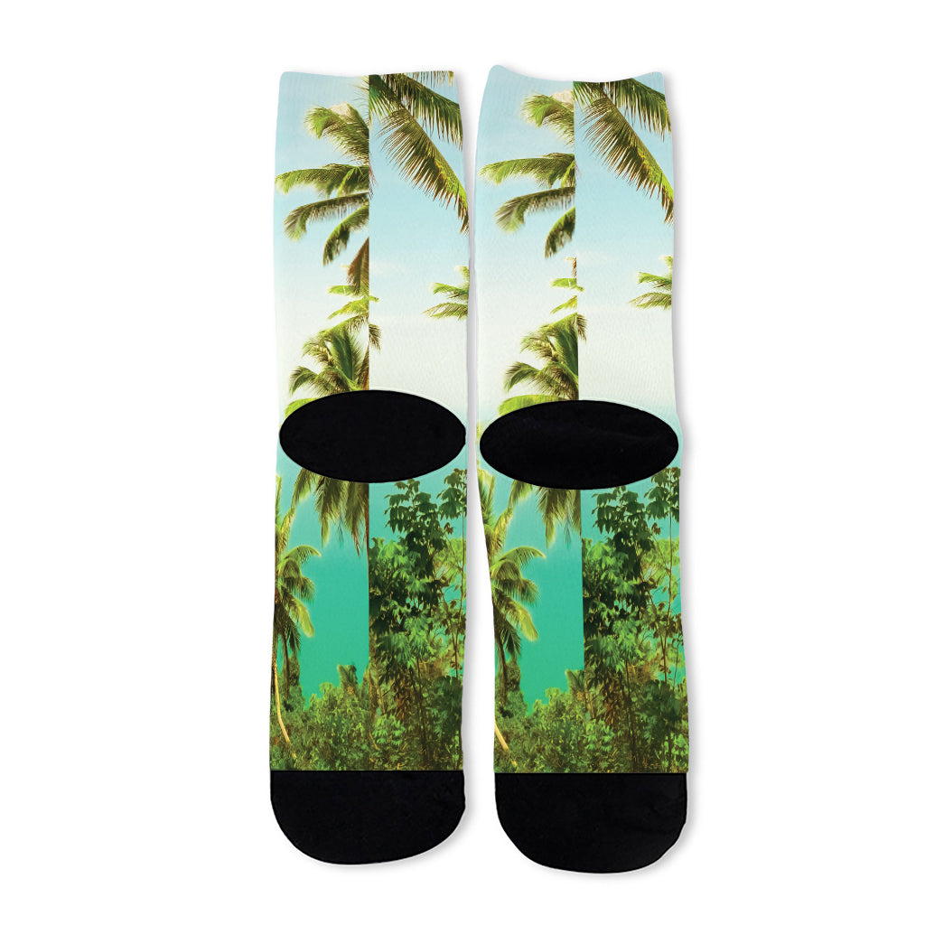 Coconut Tree Print Long Socks