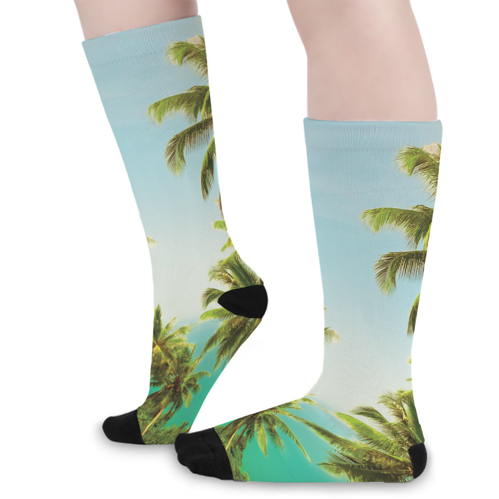 Coconut Tree Print Long Socks