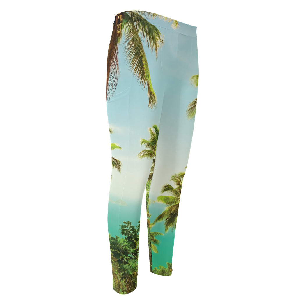 Coconut Tree Print Men's Compression Pants