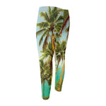 Coconut Tree Print Men's Compression Pants