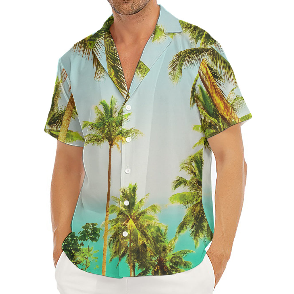 Coconut Tree Print Men's Deep V-Neck Shirt