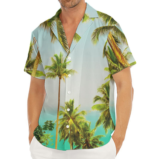 Coconut Tree Print Men's Deep V-Neck Shirt
