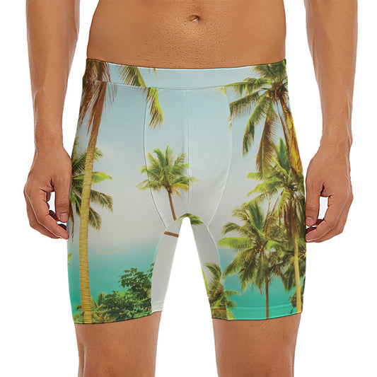 Coconut Tree Print Men's Long Boxer Briefs