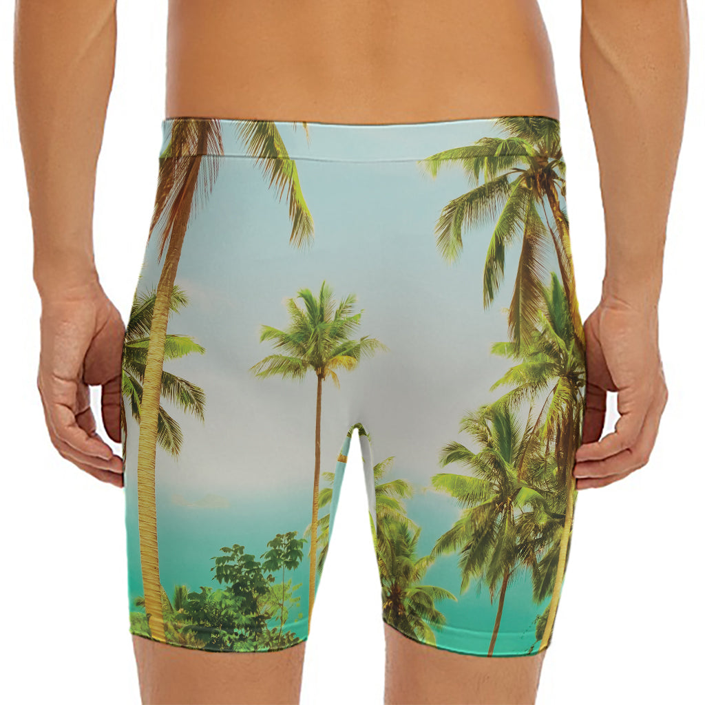 Coconut Tree Print Men's Long Boxer Briefs