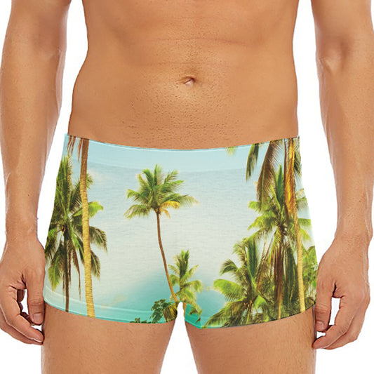 Coconut Tree Print Men's Short Boxer Briefs