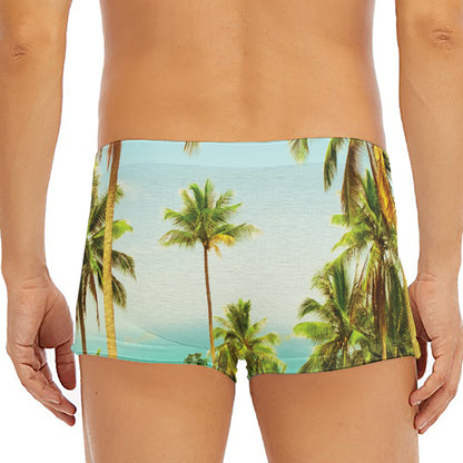 Coconut Tree Print Men's Short Boxer Briefs