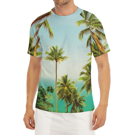 Coconut Tree Print Men's Short Sleeve Rash Guard