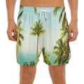 Coconut Tree Print Men's Split Running Shorts