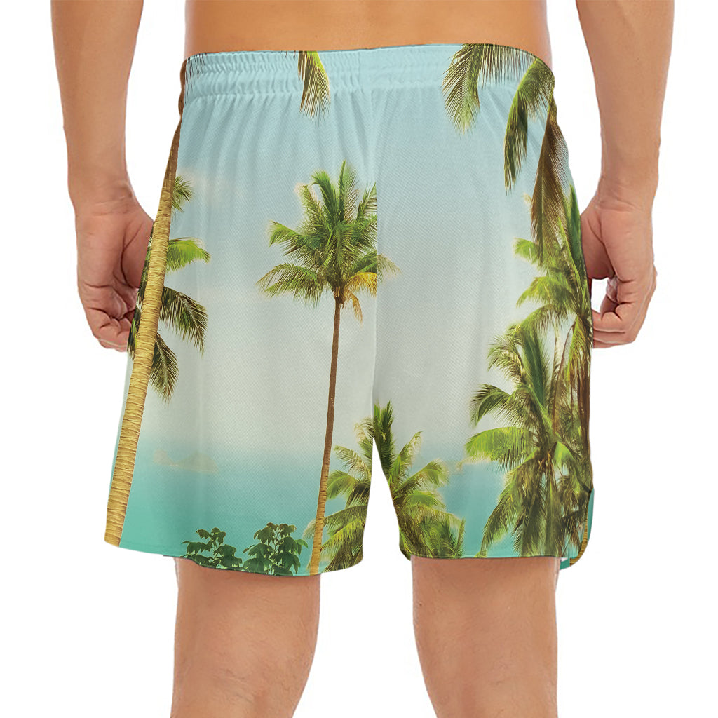 Coconut Tree Print Men's Split Running Shorts