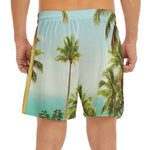Coconut Tree Print Men's Split Running Shorts