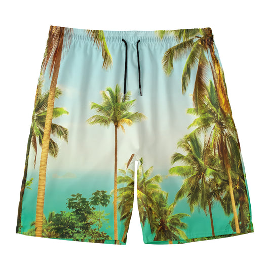 Coconut Tree Print Men's Swim Trunks