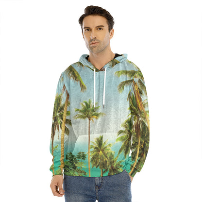 Coconut Tree Print Men's Velvet Pullover Hoodie