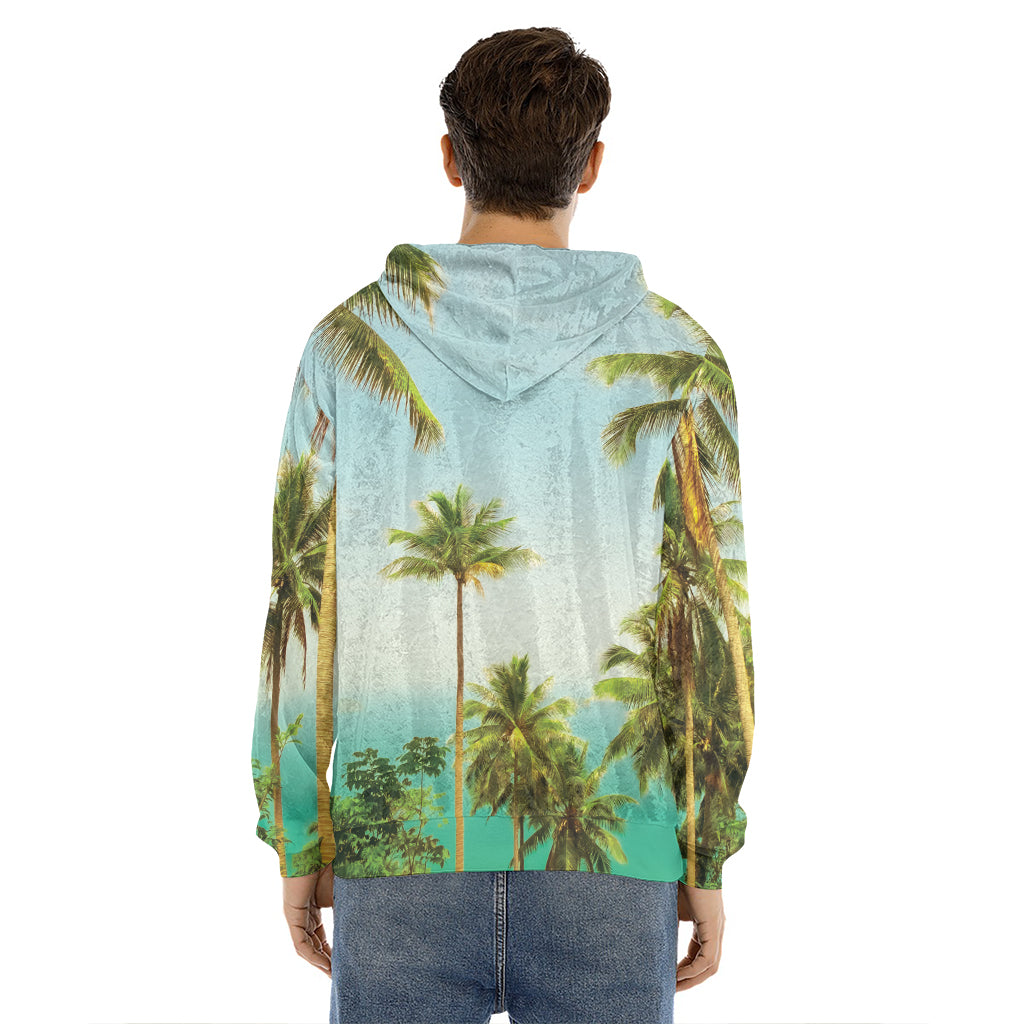 Coconut Tree Print Men's Velvet Pullover Hoodie