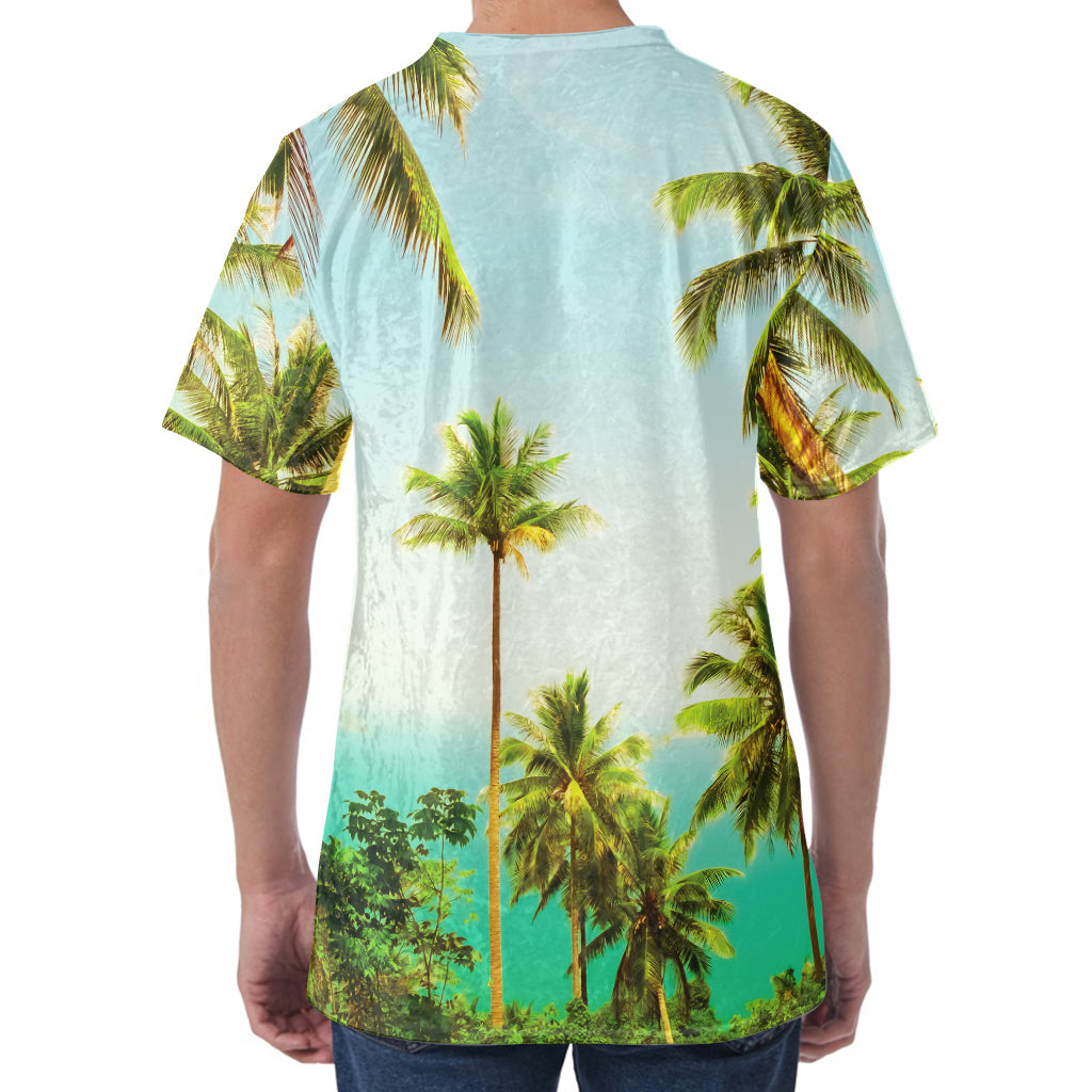 Coconut Tree Print Men's Velvet T-Shirt