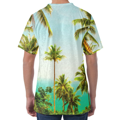 Coconut Tree Print Men's Velvet T-Shirt